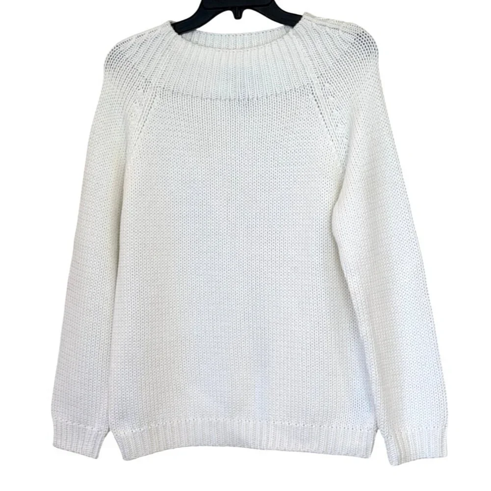Lauren Ralph Lauren Women's Long Sleeve Sweater White Cotton Size M